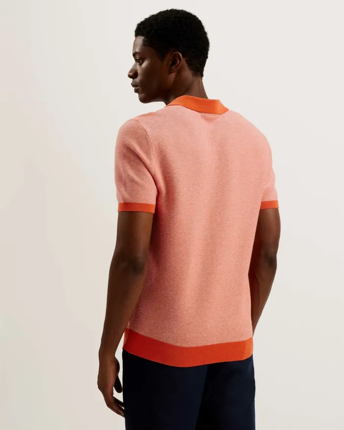 Men WULDER 8211 Open Neck Knitted Polo Shirt Bright Orange Ted Baker Jumpers and Knitwear Men WULDER 8211 Open Neck Knitted Polo Shirt Bright Orange Ted Baker Jumpers and Knitwear