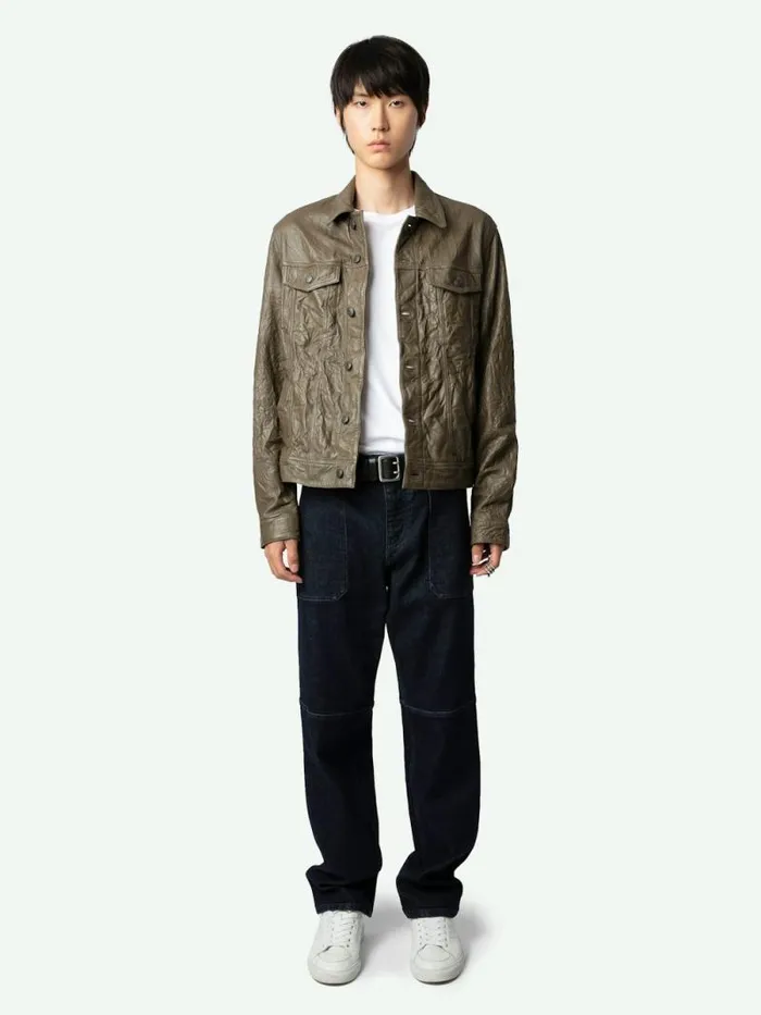 Men Zadig and Voltaire Jackets and Coats Base Crinkled Leather Jacket Latte