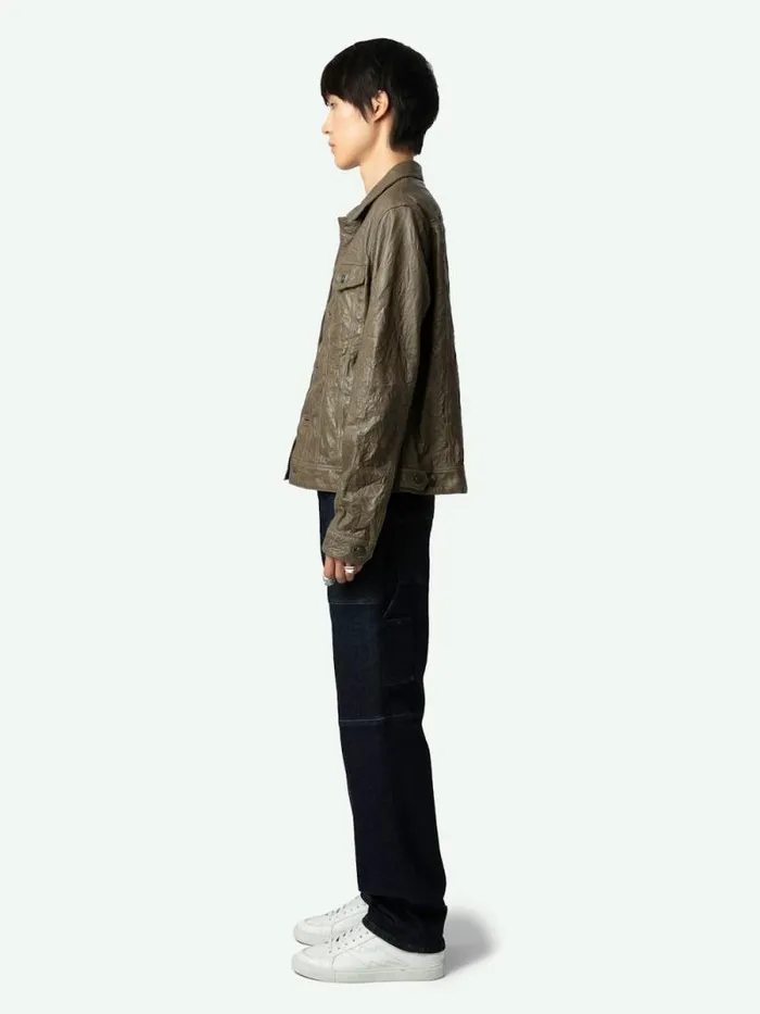Men Zadig and Voltaire Jackets and Coats Base Crinkled Leather Jacket Latte Men Zadig and Voltaire Jackets and Coats Base Crinkled Leather Jacket Latte