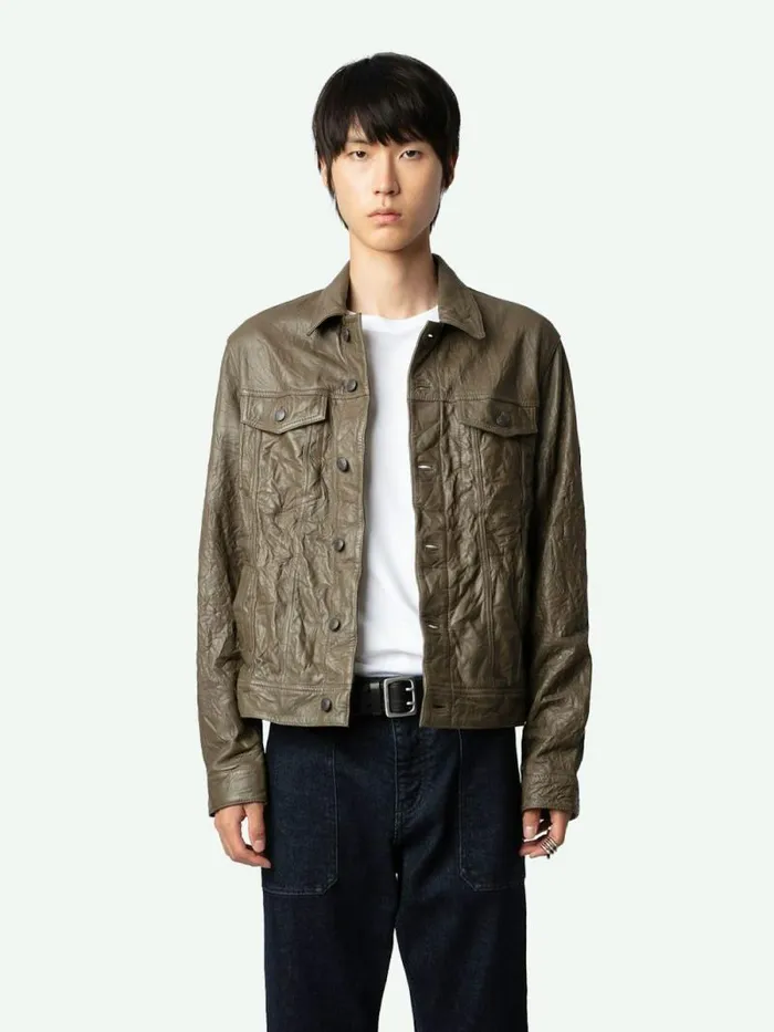 Men Zadig and Voltaire Jackets and Coats Base Crinkled Leather Jacket Latte Men Zadig and Voltaire Jackets and Coats Base Crinkled Leather Jacket Latte