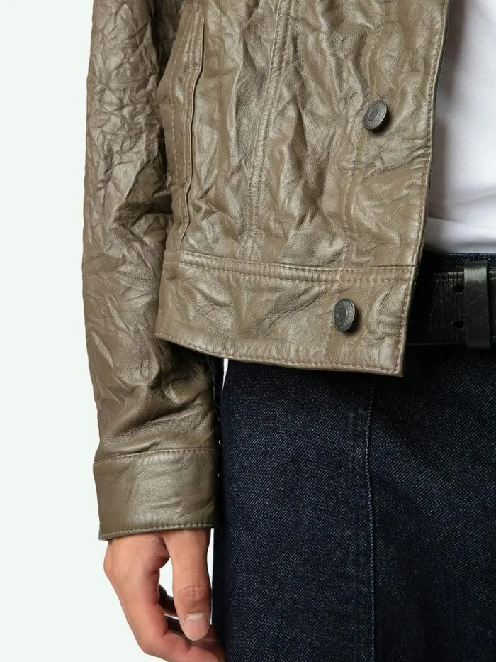 Men Zadig and Voltaire Jackets and Coats Base Crinkled Leather Jacket Latte Men Zadig and Voltaire Jackets and Coats Base Crinkled Leather Jacket Latte