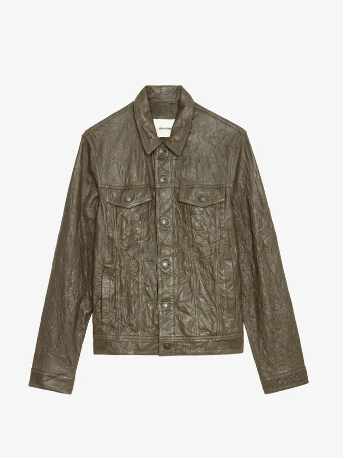 Men Zadig and Voltaire Jackets and Coats Base Crinkled Leather Jacket Latte Men Zadig and Voltaire Jackets and Coats Base Crinkled Leather Jacket Latte