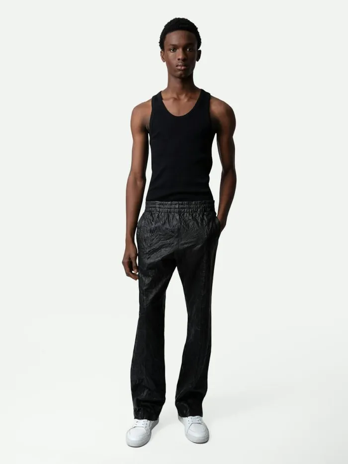 Men Zadig and Voltaire Pants and Shorts Pacha Crinkled Leather Pants Black Men Zadig and Voltaire Pants and Shorts Pacha Crinkled Leather Pants Black