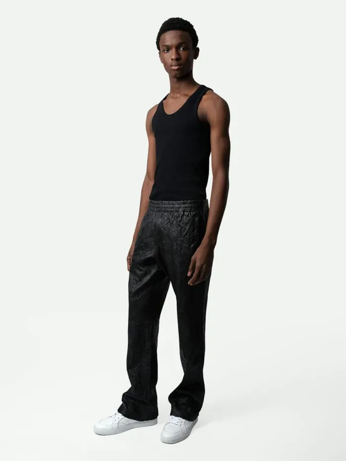 Men Zadig and Voltaire Pants and Shorts Pacha Crinkled Leather Pants Black Men Zadig and Voltaire Pants and Shorts Pacha Crinkled Leather Pants Black