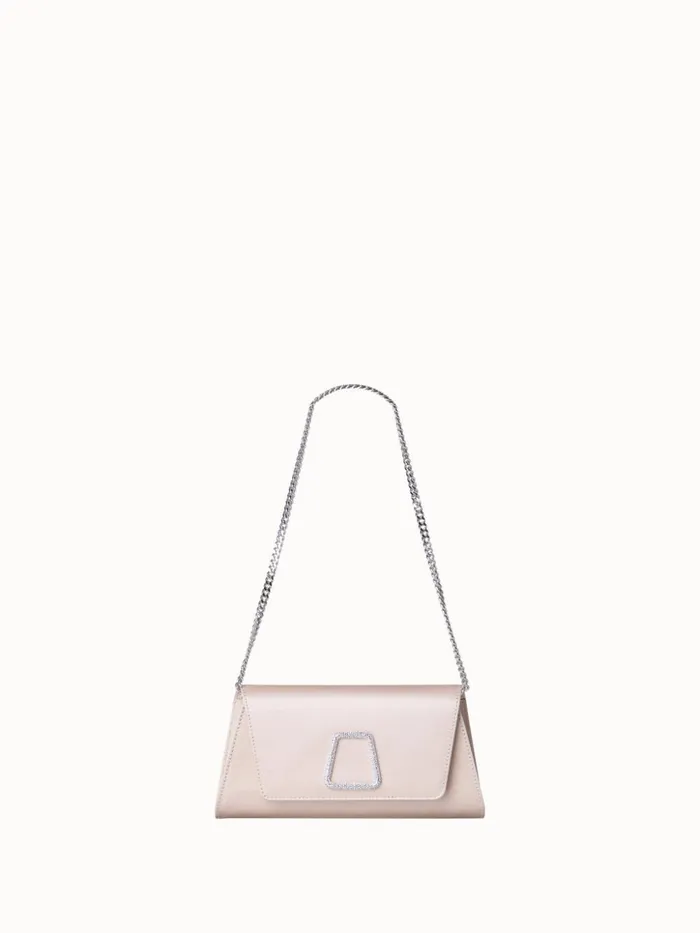 Mini Anouk Clutch In Satin With Crystal Trapezoid Alabaster Women Akris Shoulder Bags