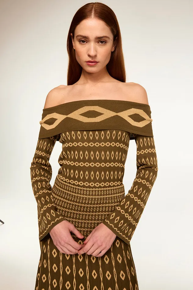 Misa Los Angeles Alani Top Olive Geo Stripe Women Matching Sets