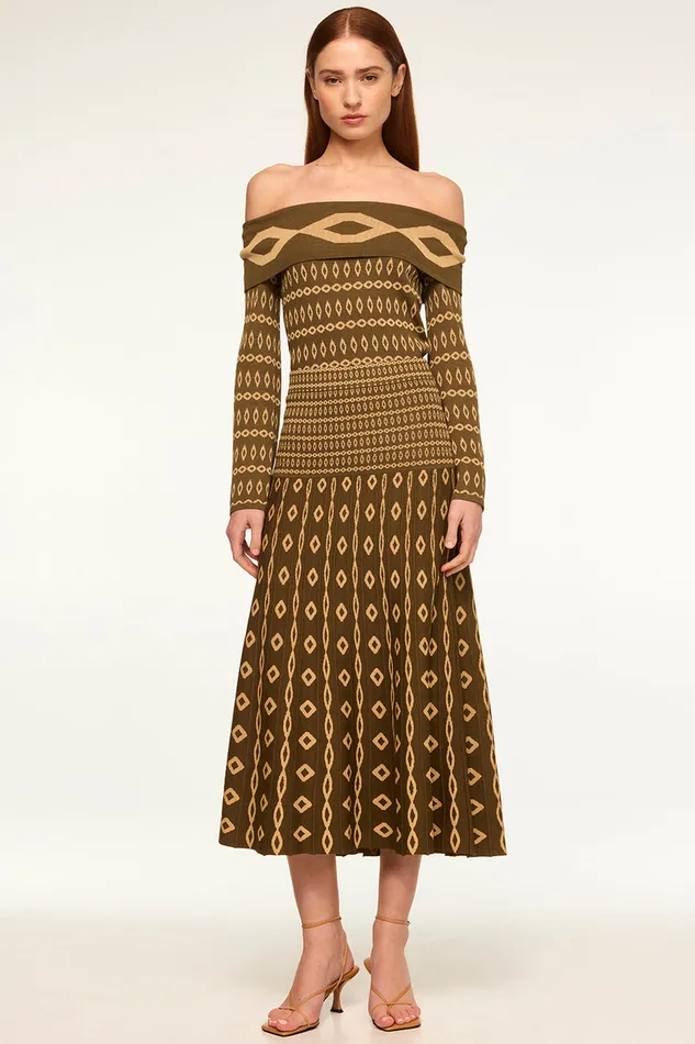 Misa Los Angeles Alani Top Olive Geo Stripe Women Matching Sets