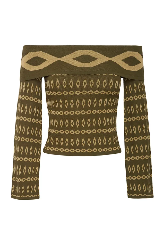 Misa Los Angeles Alani Top Olive Geo Stripe Women Matching Sets