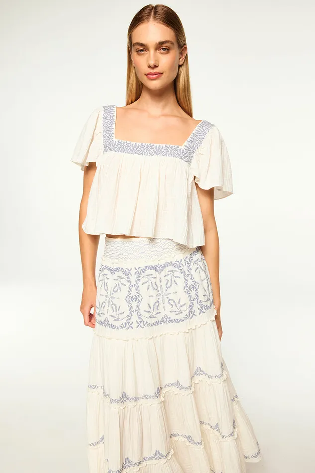 Misa Los Angeles Anju Top Ivory Embroidery Women Matching Sets