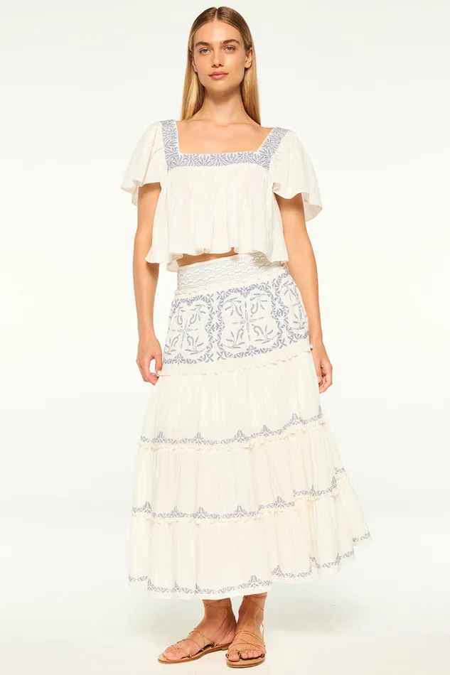 Misa Los Angeles Anju Top Ivory Embroidery Women Matching Sets