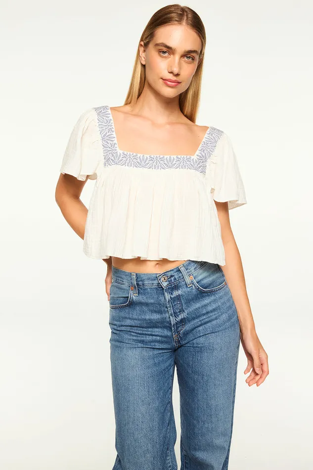 Misa Los Angeles Anju Top Ivory Embroidery Women Matching Sets