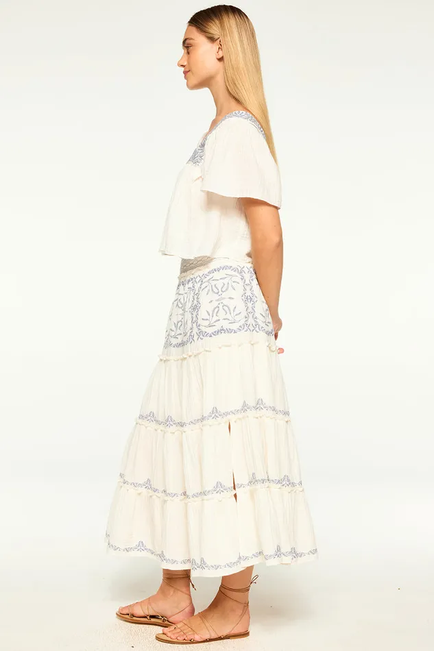 Misa Los Angeles Anju Top Ivory Embroidery Women Matching Sets