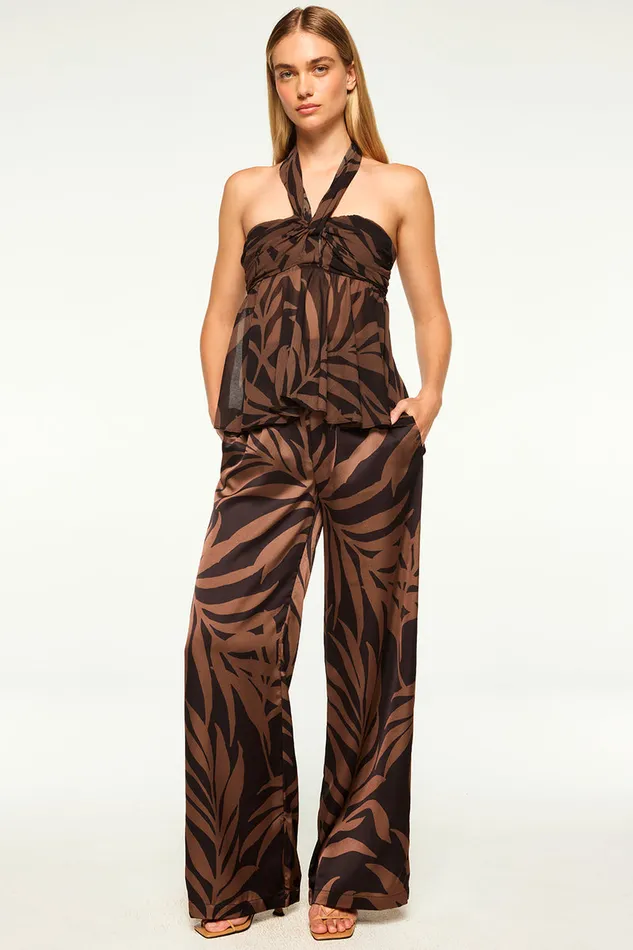 Misa Los Angeles Aylin Top Chocolate Palm Frond Women Tops