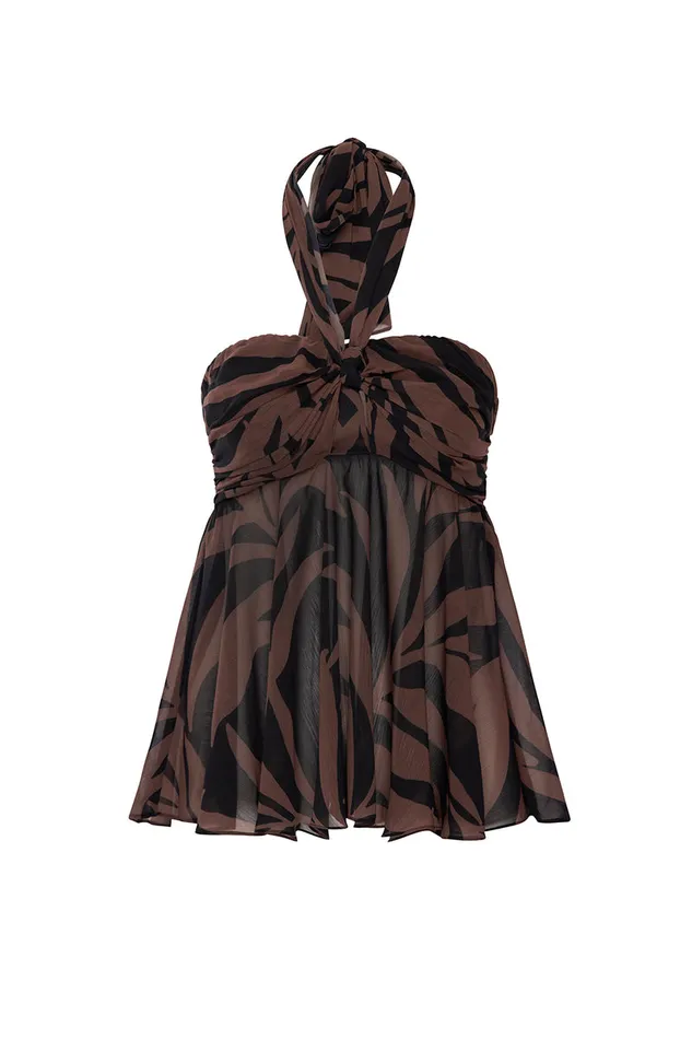 Misa Los Angeles Aylin Top Chocolate Palm Frond Women Tops