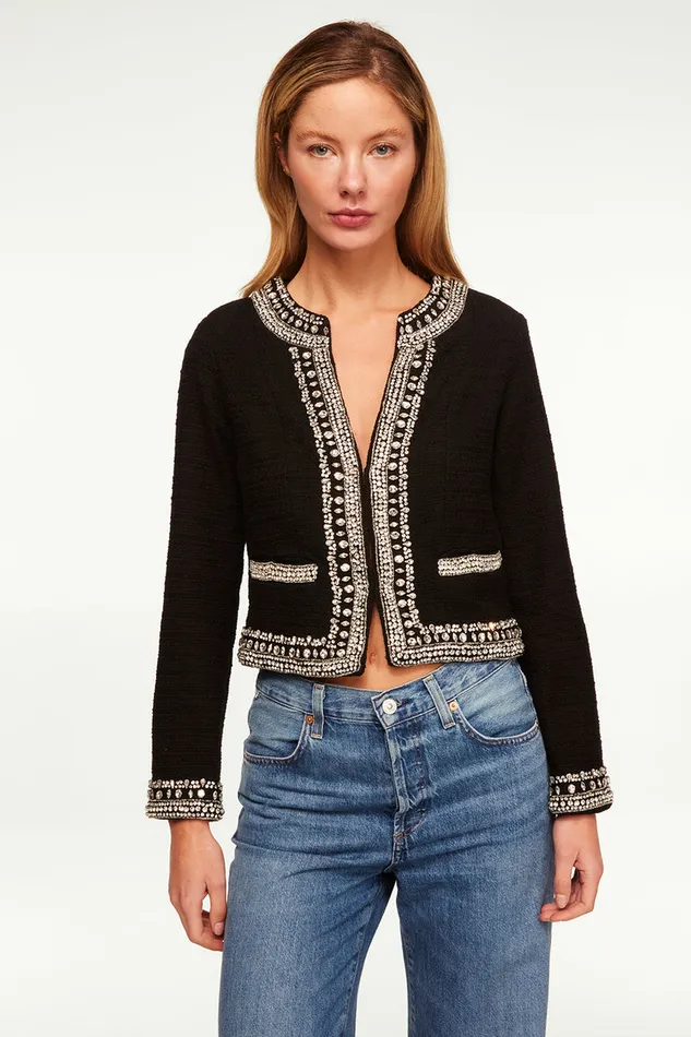 Misa Los Angeles Curtis Jacket Black Tweed Women Jackets
