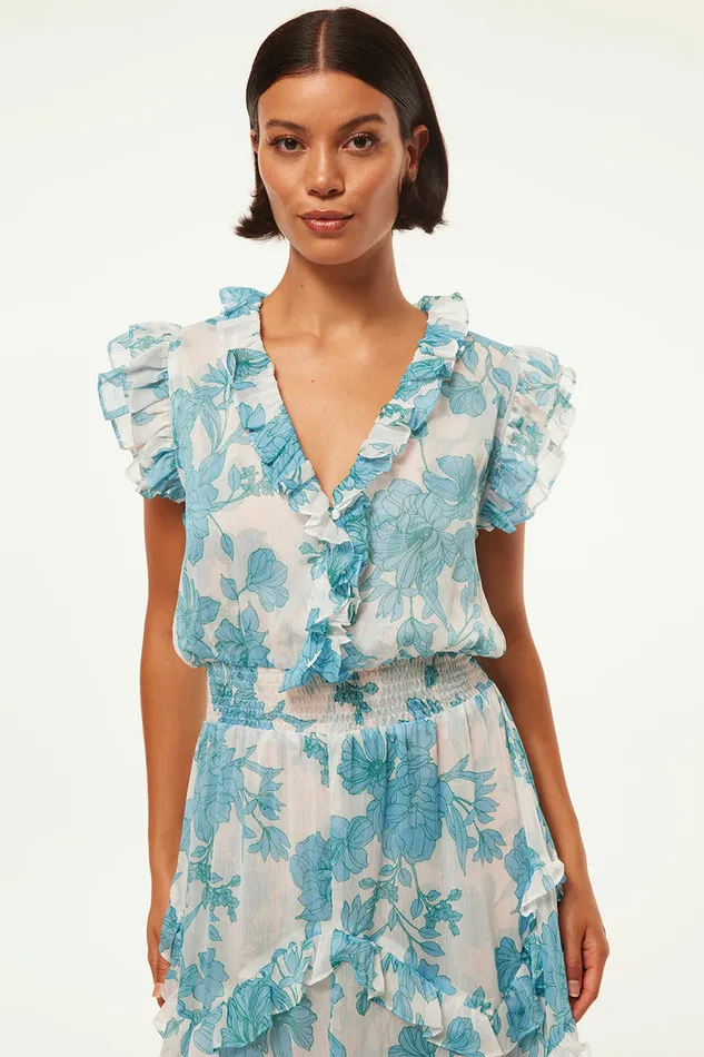 Misa Los Angeles Dakota Dress Turquoise Flora Chiffon Women Dresses