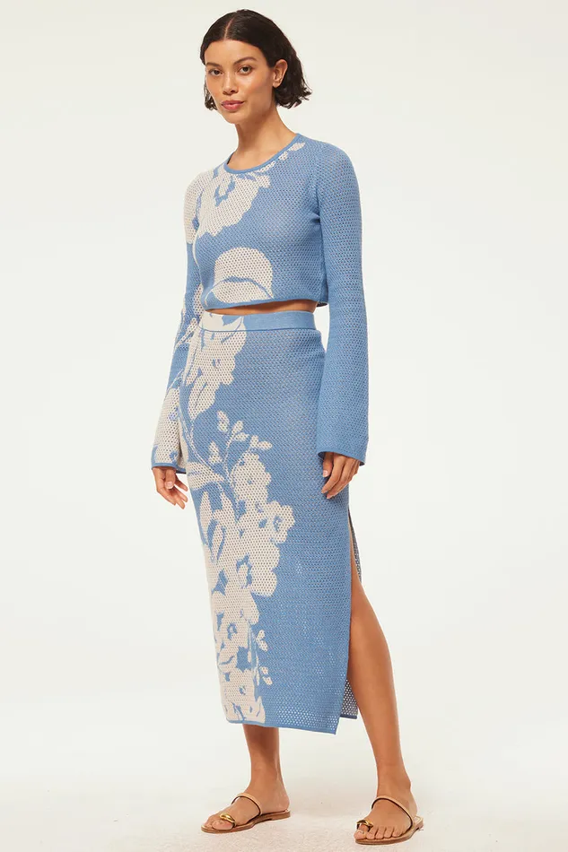 Misa Los Angeles Dara Skirt Blue Hibiscus Flora Women Matching Sets