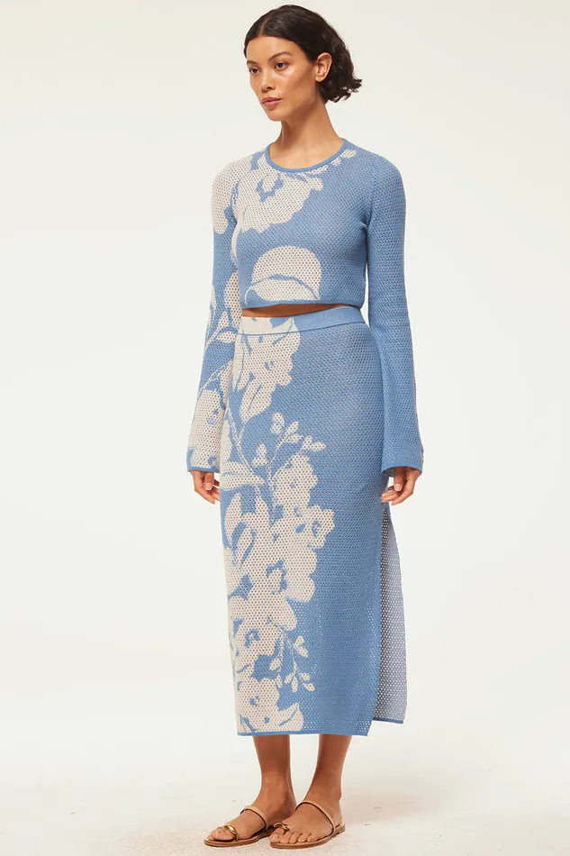 Misa Los Angeles Dara Skirt Blue Hibiscus Flora Women Matching Sets