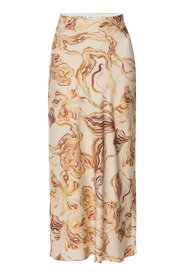Misa Los Angeles Fay Skirt Golden Straw Satin Women Matching Sets