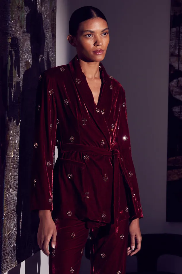 Misa Los Angeles Lena Blazer Garnet Velvet Women Tops