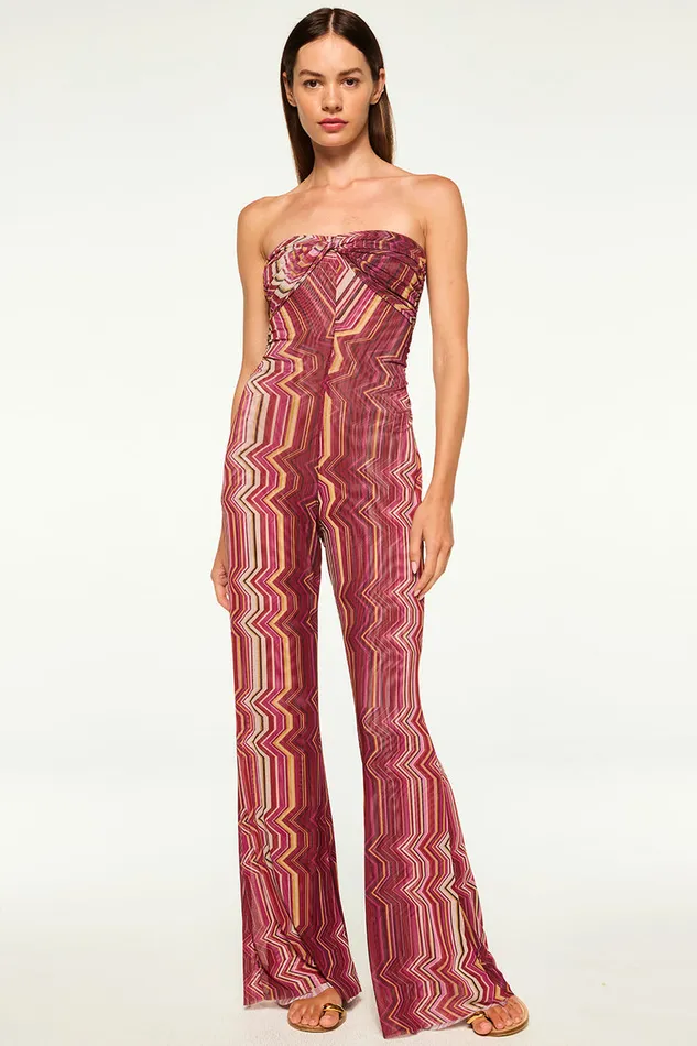 Misa Los Angeles Lilia Jumpsuit La Banda Crimson Mesh Women Jumpsuits and Rompers