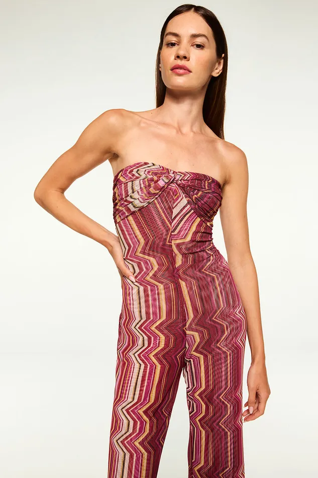 Misa Los Angeles Lilia Jumpsuit La Banda Crimson Mesh Women Jumpsuits and Rompers