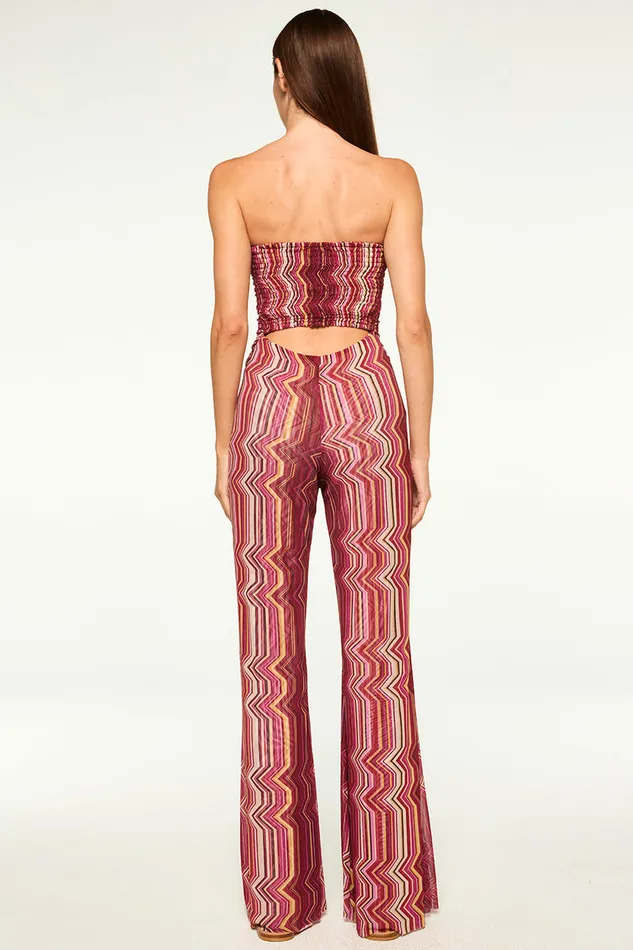 Misa Los Angeles Lilia Jumpsuit La Banda Crimson Mesh Women Jumpsuits and Rompers