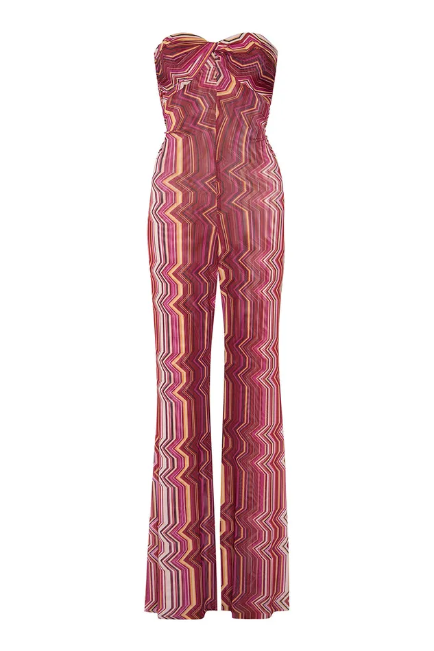 Misa Los Angeles Lilia Jumpsuit La Banda Crimson Mesh Women Jumpsuits and Rompers