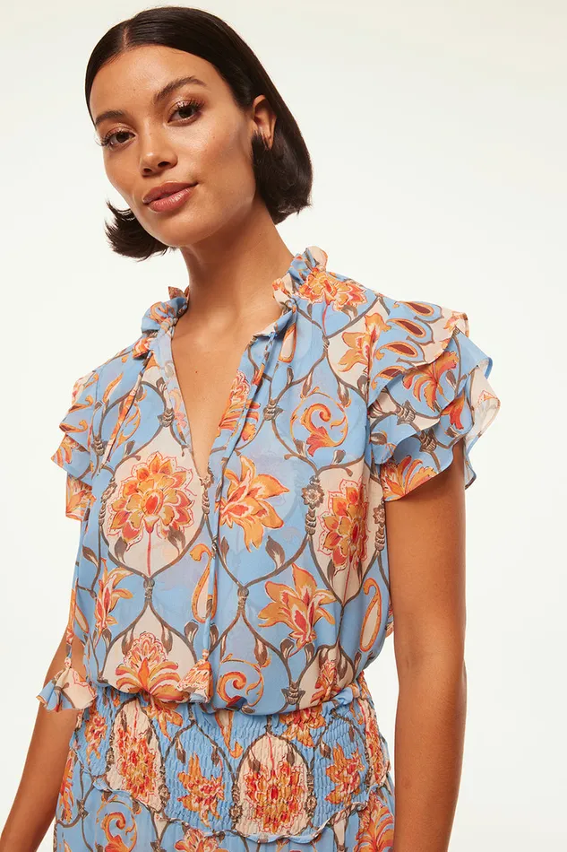 Misa Los Angeles Maria Top Caged Floral Women Tops
