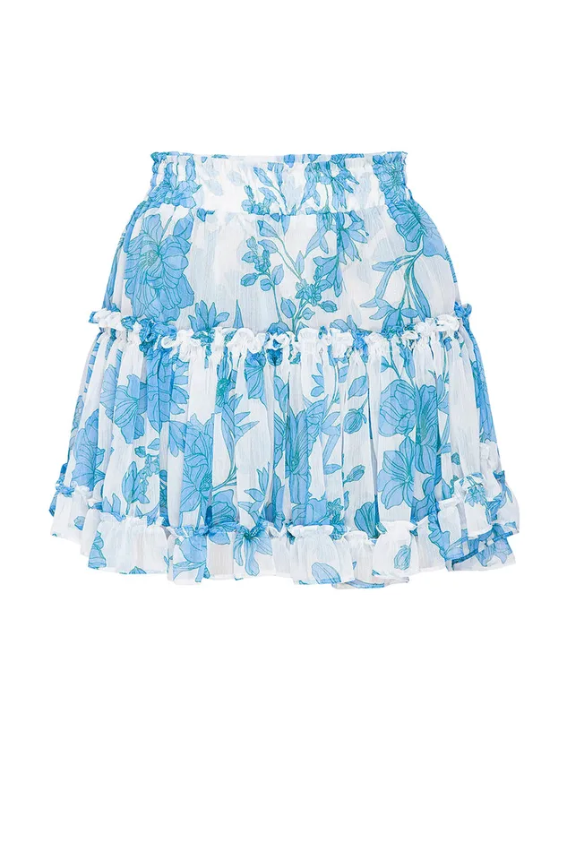 Misa Los Angeles Marion Skirt Turquoise Flora Chiffon Women Skirts and Shorts