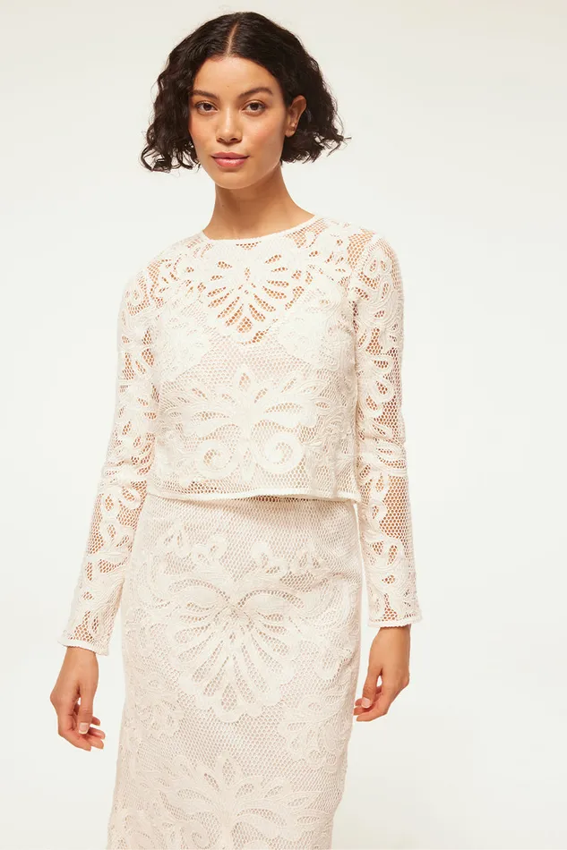 Misa Los Angeles Oscana Top Embroidered Mesh Women Matching Sets