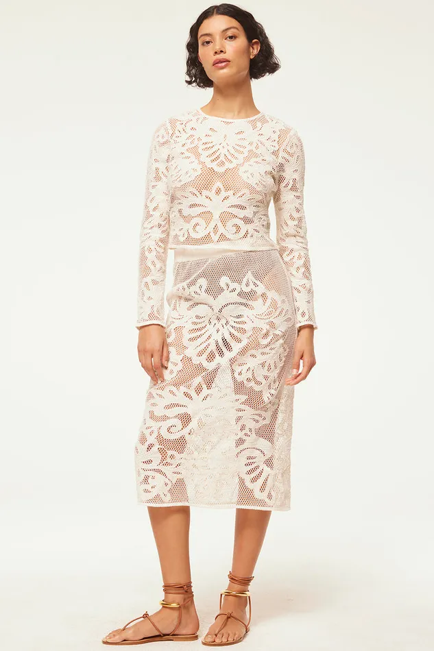 Misa Los Angeles Oscana Top Embroidered Mesh Women Matching Sets