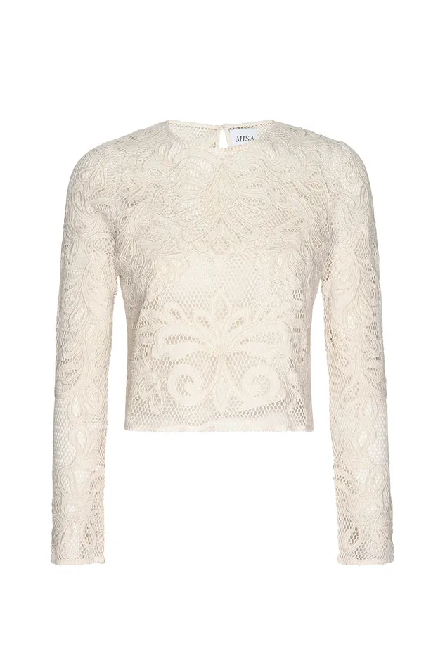 Misa Los Angeles Oscana Top Embroidered Mesh Women Matching Sets