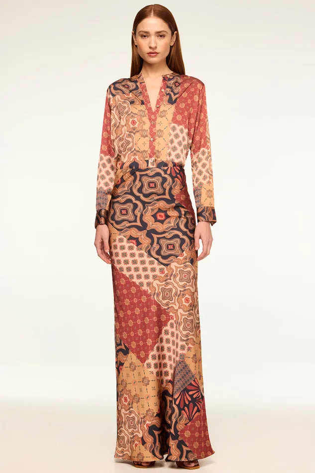 Misa Los Angeles Sierra Skirt Surreal Patchwork Satin Women Matching Sets