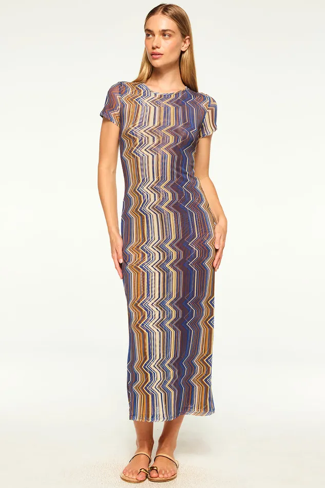 Misa Los Angeles Vanessa Dress La Banda Blue Mesh Women Jersey and Mesh