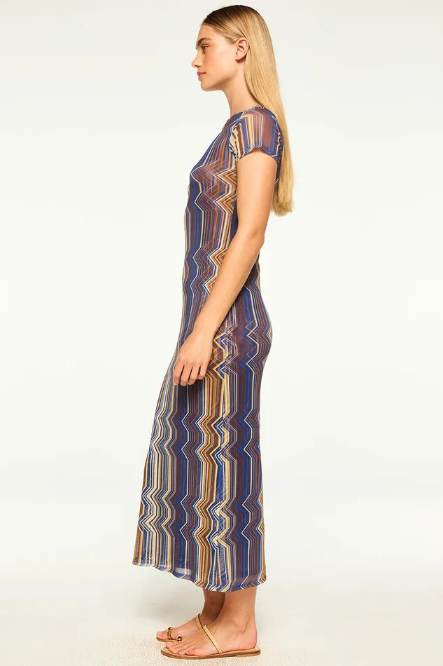 Misa Los Angeles Vanessa Dress La Banda Blue Mesh Women Jersey and Mesh