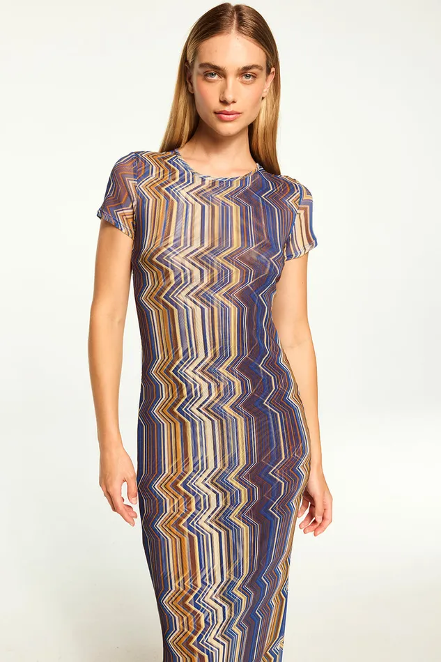 Misa Los Angeles Vanessa Dress La Banda Blue Mesh Women Jersey and Mesh