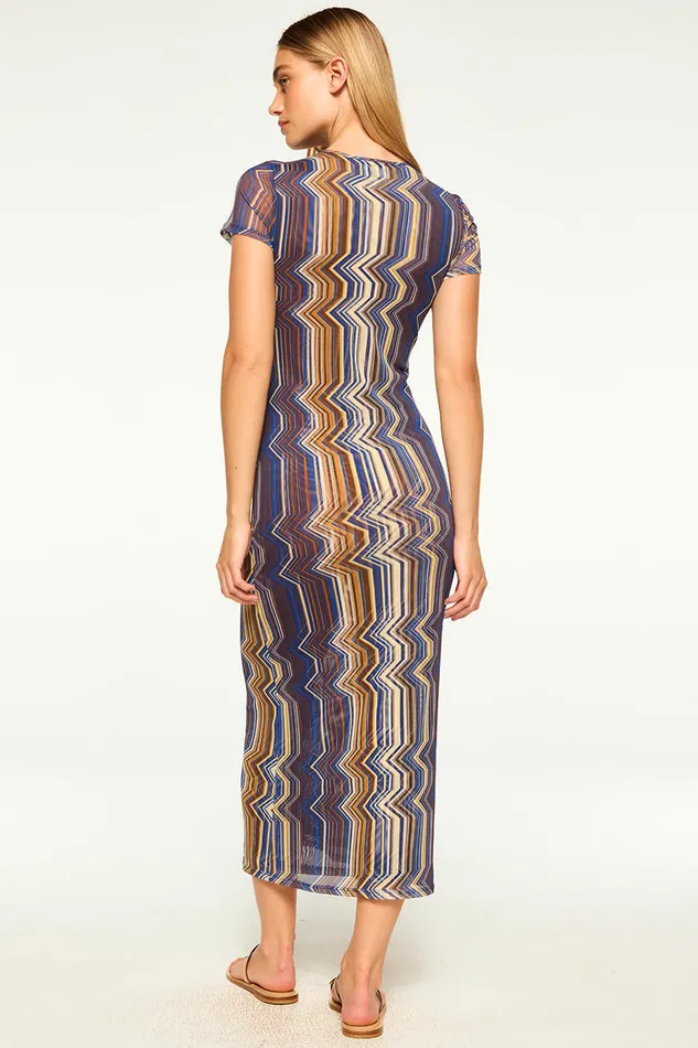 Misa Los Angeles Vanessa Dress La Banda Blue Mesh Women Jersey and Mesh