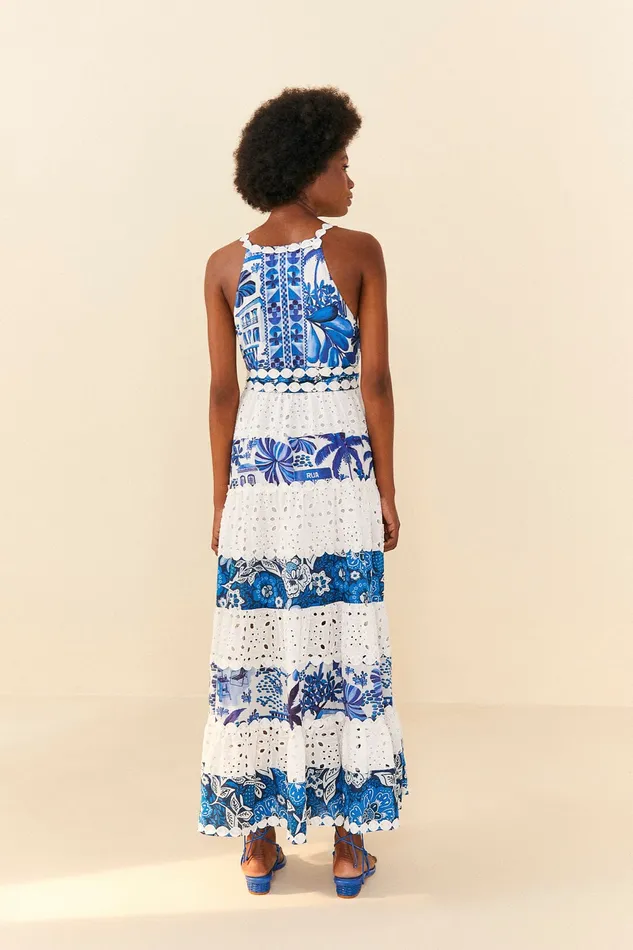 Mixed White And Blue Prints Maxi Dress Women Farm Rio Maxi Dresses
