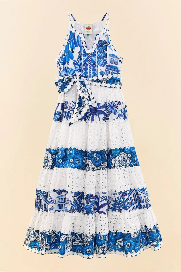 Mixed White And Blue Prints Maxi Dress Women Farm Rio Maxi Dresses