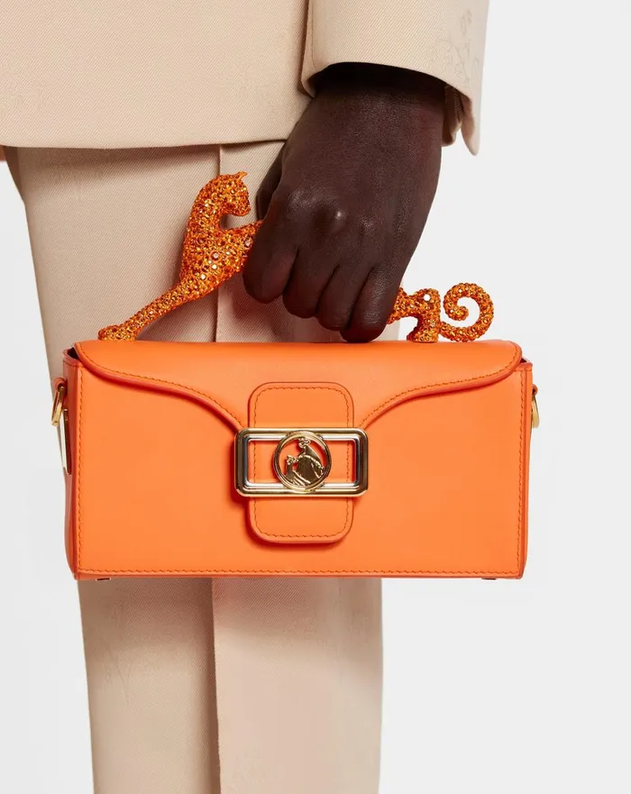 Nano Pencil Cat Leather And Rhinestone Bag Bright Orange Women Lanvin Mini Bags and Clutches