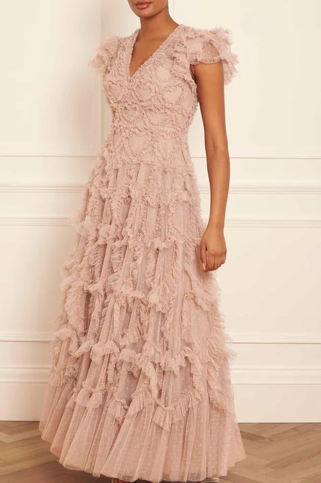 Needle and Thread Dresses Amorette VNeck Gown Beige 8211 Women