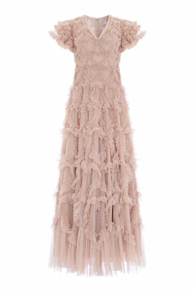 Needle and Thread Dresses Amorette VNeck Gown Beige 8211 Women