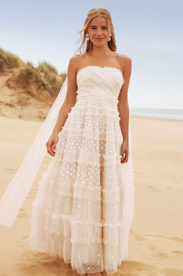 Needle and Thread Dresses Dot Shimmer Tiered Strapless Ankle Gown Champagne 8211 Women