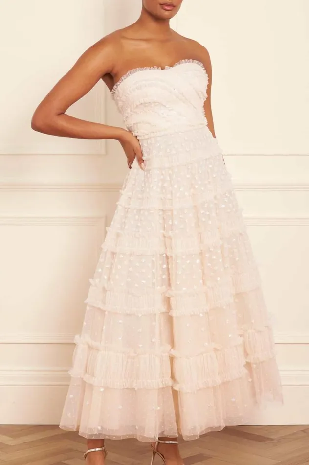Needle and Thread Dresses Dot Shimmer Tiered Strapless Ankle Gown Champagne 8211 Women