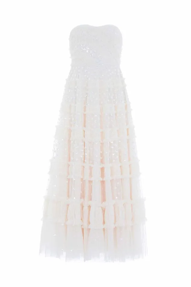 Needle and Thread Dresses Dot Shimmer Tiered Strapless Ankle Gown Champagne 8211 Women