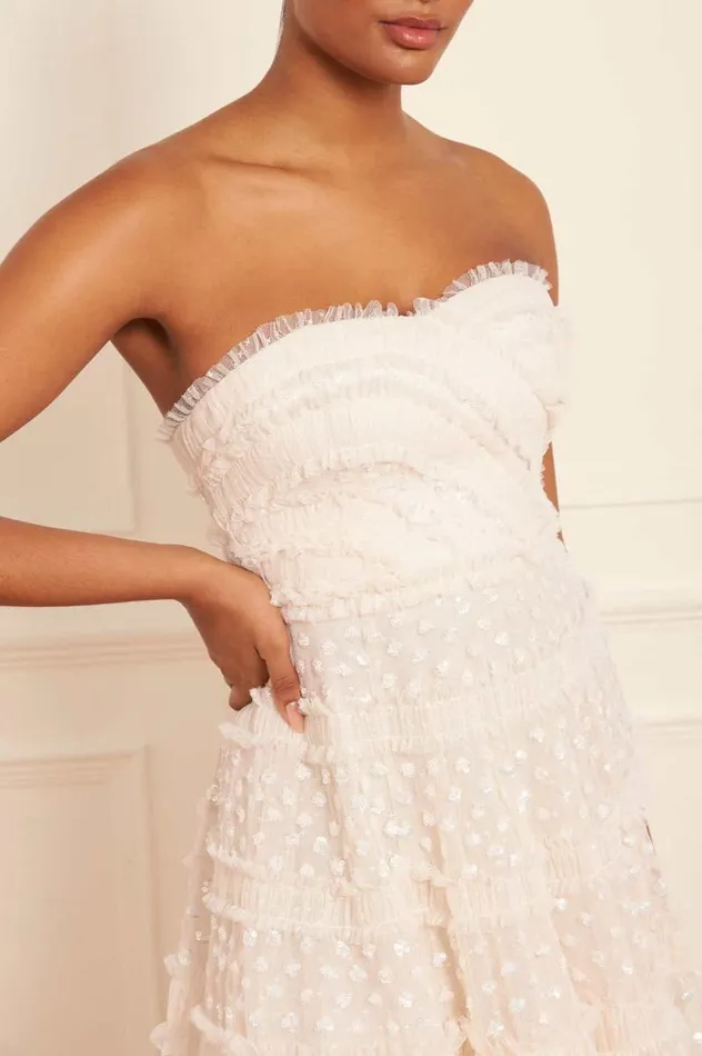 Needle and Thread Dresses Dot Shimmer Tiered Strapless Ankle Gown Champagne 8211 Women