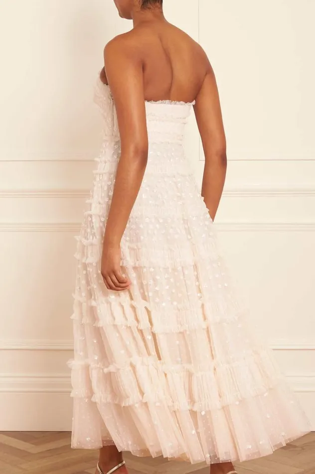 Needle and Thread Dresses Dot Shimmer Tiered Strapless Ankle Gown Champagne 8211 Women