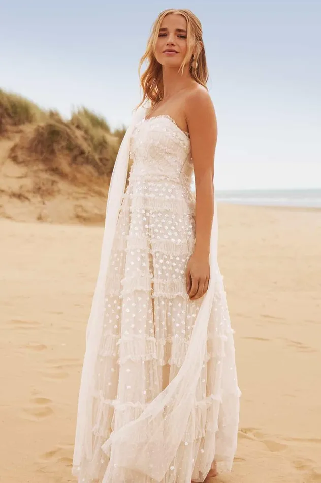 Needle and Thread Dresses Dot Shimmer Tiered Strapless Ankle Gown Champagne 8211 Women