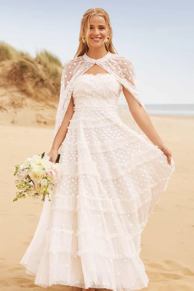 Needle and Thread Dresses Dot Shimmer Tiered Strapless Ankle Gown Champagne 8211 Women